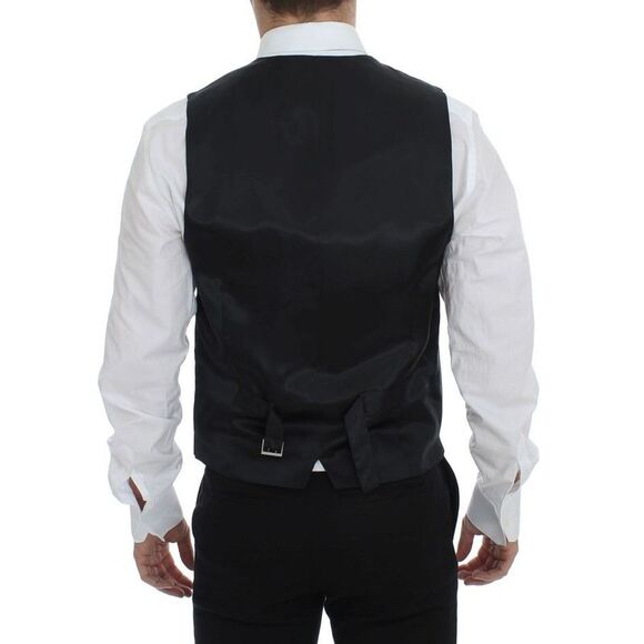 Dolce & Gabbana Gray Striped Wool Single Breasted Men's Vest